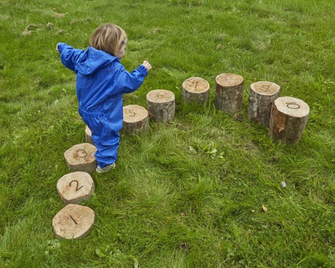 Wooden Number Logs Height Sorted Stepping Stones (10Pk), Learning SPACE
