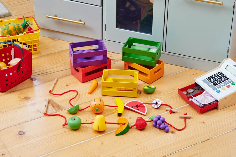 Wooden Sorting Fruit & Vegetable Crates - Play Food, Learning SPACE