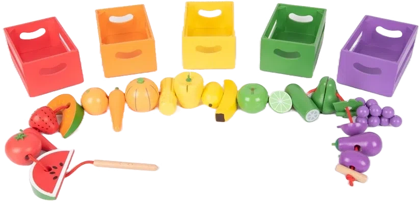 Wooden Sorting Fruit & Vegetable Crates - Play Food, Learning SPACE