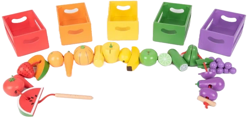 Wooden Sorting Fruit & Vegetable Crates - Play Food, Learning SPACE