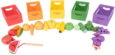 Wooden Sorting Fruit & Vegetable Crates - Play Food, Learning SPACE