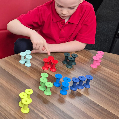 Wooden Threading Coloured Spools-Classroom Resources,Dyspraxia,Early Years Maths,Educational Classroom Materials,EDUK8,Fine Motor Skills,Maths,Stacking Toys & Sorting Toys-Learning SPACE