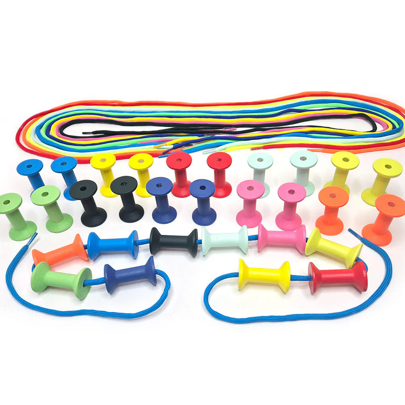 Wooden Threading Coloured Spools, Learning SPACE