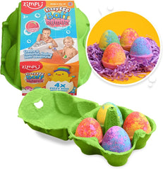 Zimpli Kids 4 x Fizzy Egg Baff Bombz-Bath Toys,Easter,Gifts For 3-5 Years Old,Gifts for 5-7 Years Old,Gifts for 8+,Messy Play,Water & Sand Toys,Zimpli Kids-Learning SPACE
