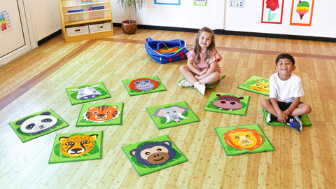 Zoo Conservation™ 30 Mini Placement Carpets with Holdall-Classroom Packs,Dropship,Kit For Kids,Mats,Mats & Rugs,Nature Sensory Room,Rugs,Sit Mats,Square,Wellbeing Furniture,World & Nature-Learning SPACE