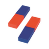 Two rectangular blocks, each split into a blue upper section and a red lower section, shown on a plain light beige background.